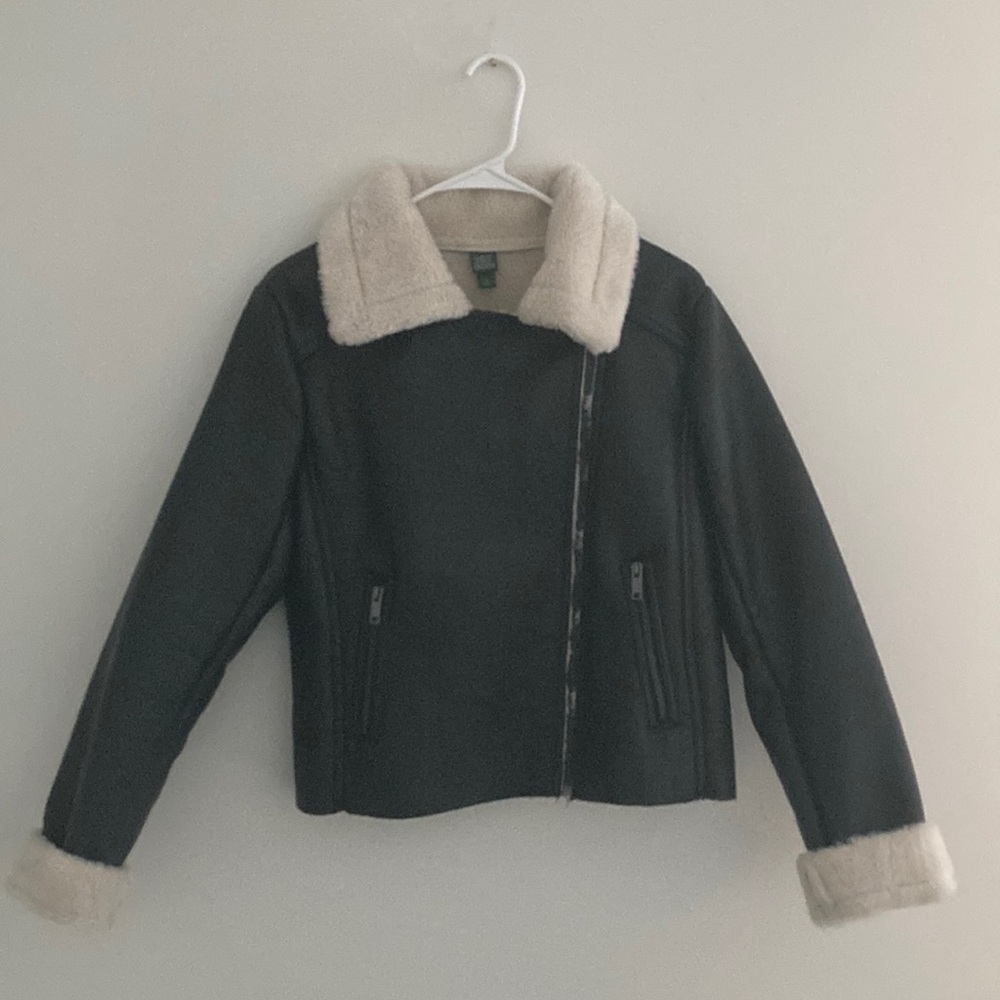 Faux leather & fleece jacket